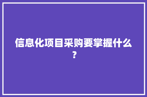 信息化项目采购要掌握什么？