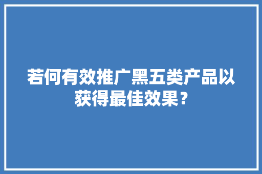 若何有效推广黑五类产品以获得最佳效果？