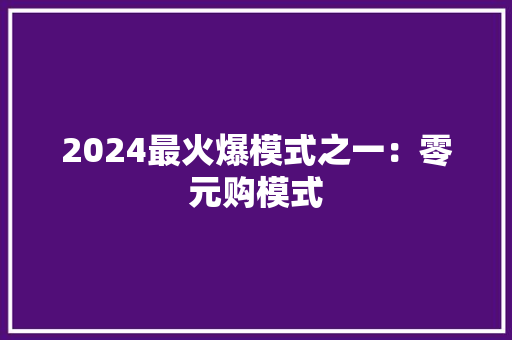 2024最火爆模式之一：零元购模式