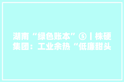 湖南“绿色账本”⑤丨株硬集团：工业余热“低廉甜头”空调 “节水节电”双管齐下