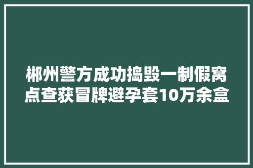 郴州警方成功捣毁一制假窝点查获冒牌避孕套10万余盒