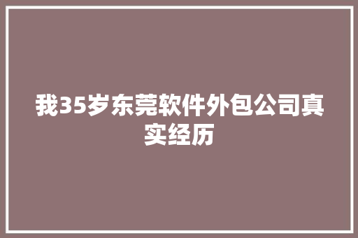 我35岁东莞软件外包公司真实经历