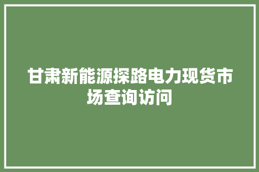 甘肃新能源探路电力现货市场查询访问