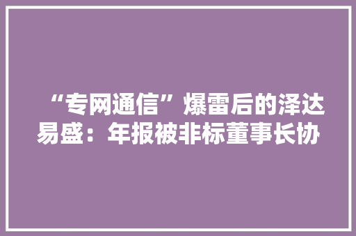 “专网通信”爆雷后的泽达易盛：年报被非标董事长协助查询访问1亿理财资金流向何方？