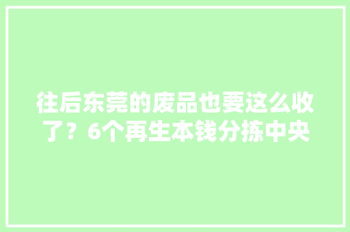 往后东莞的废品也要这么收了？6个再生本钱分拣中央可清洗、决裂