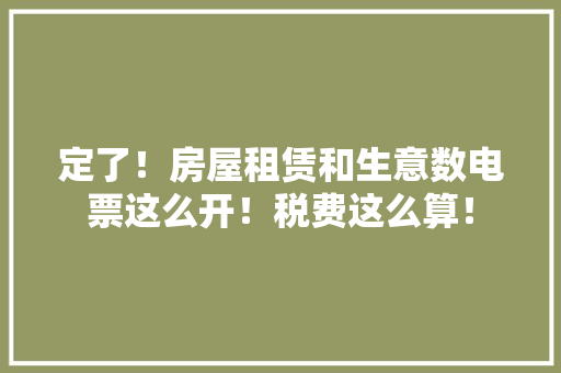 定了！房屋租赁和生意数电票这么开！税费这么算！