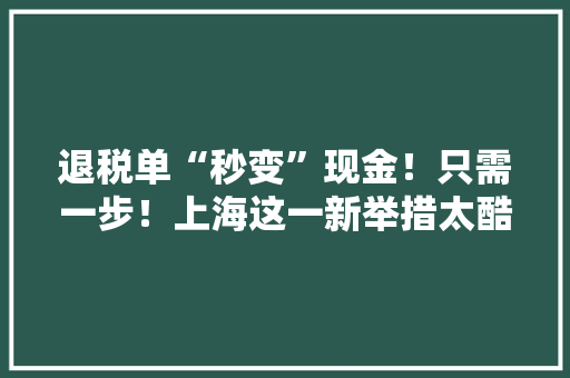 退税单“秒变”现金！只需一步！上海这一新举措太酷了