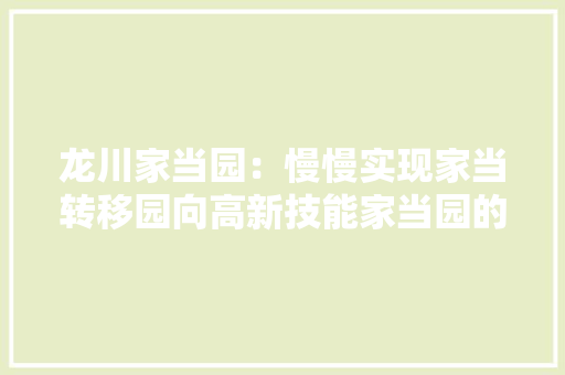 龙川家当园：慢慢实现家当转移园向高新技能家当园的转变