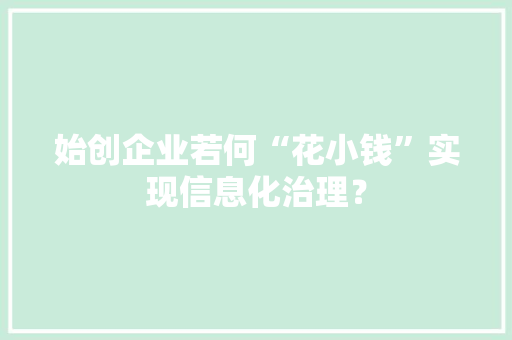 始创企业若何“花小钱”实现信息化治理？