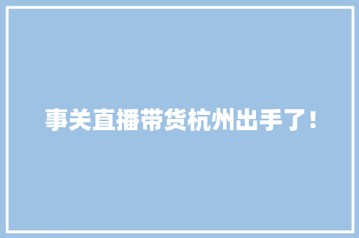 事关直播带货杭州出手了！