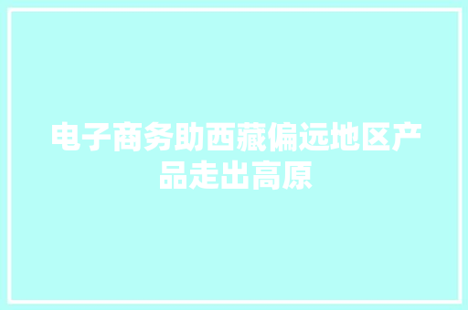 电子商务助西藏偏远地区产品走出高原