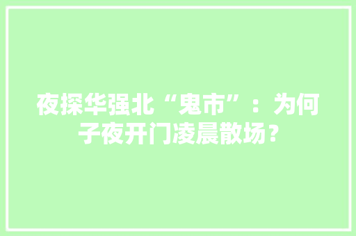 夜探华强北“鬼市”：为何子夜开门凌晨散场？