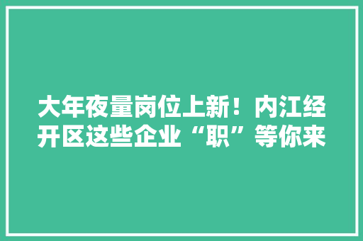 大年夜量岗位上新！内江经开区这些企业“职”等你来
