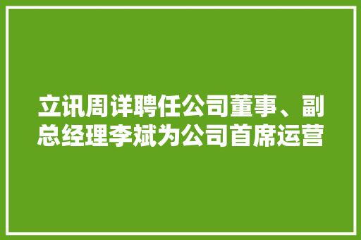 立讯周详聘任公司董事、副总经理李斌为公司首席运营官（COO）