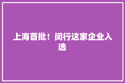 上海首批！闵行这家企业入选