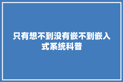 只有想不到没有嵌不到嵌入式系统科普