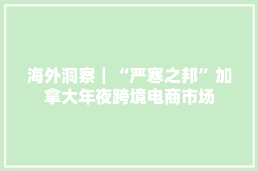 海外洞察｜“严寒之邦”加拿大年夜跨境电商市场