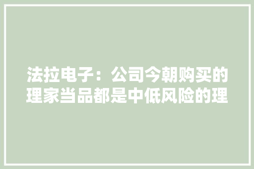 法拉电子：公司今朝购买的理家当品都是中低风险的理家当品风险等级最高为R2级产品较为安然