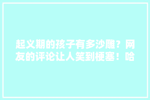 起义期的孩子有多沙雕？网友的评论让人笑到梗塞！哈哈哈