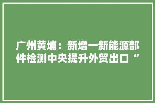 广州黄埔：新增一新能源部件检测中央提升外贸出口“新三样”检测能力
