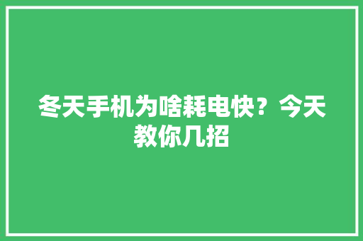 冬天手机为啥耗电快？今天教你几招