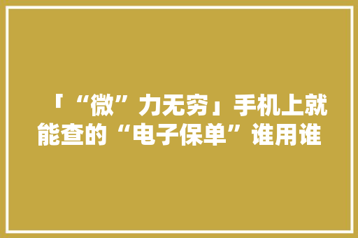 「“微”力无穷」手机上就能查的“电子保单”谁用谁知道！