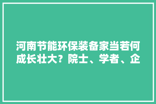 河南节能环保装备家当若何成长壮大？院士、学者、企业家给出建议