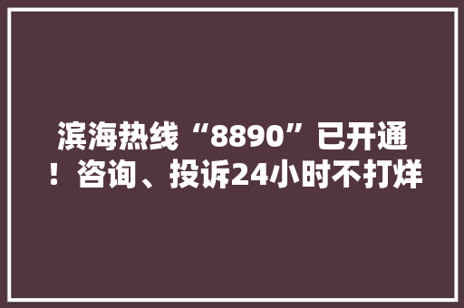 滨海热线“8890”已开通！咨询、投诉24小时不打烊~