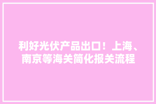 利好光伏产品出口！上海、南京等海关简化报关流程