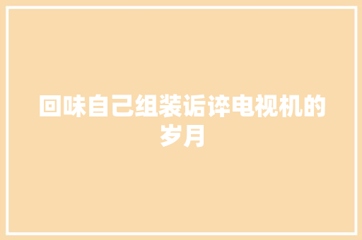 回味自己组装诟谇电视机的岁月