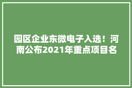 园区企业东微电子入选！河南公布2021年重点项目名单