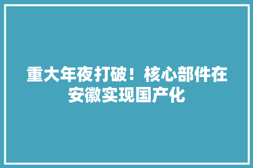 重大年夜打破！核心部件在安徽实现国产化