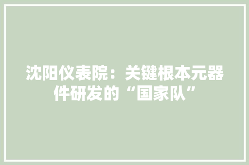 沈阳仪表院：关键根本元器件研发的“国家队”