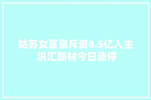 姑苏女富豪斥资8.5亿入主 洪汇新材今日涨停