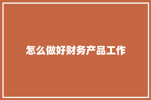 怎么做好财务产品工作
