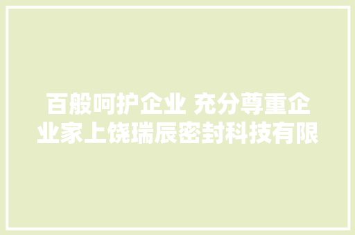 百般呵护企业 充分尊重企业家上饶瑞辰密封科技有限公司：密封圈小家当 企业大年夜成长