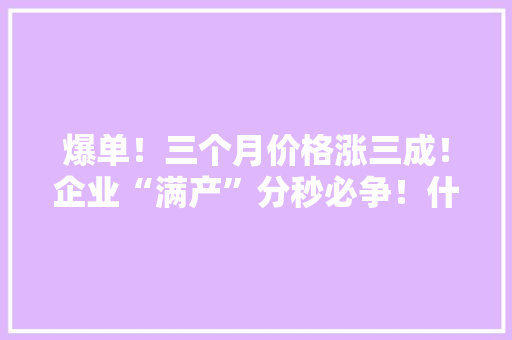 爆单！三个月价格涨三成！企业“满产”分秒必争！什么这么“锡”金？