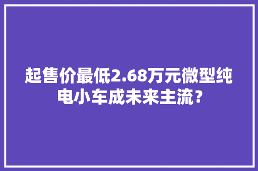 起售价最低2.68万元微型纯电小车成未来主流？