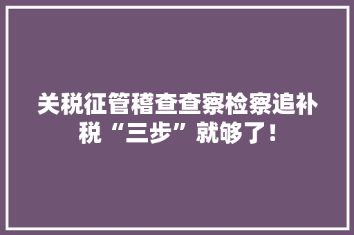 关税征管稽查查察检察追补税“三步”就够了！
