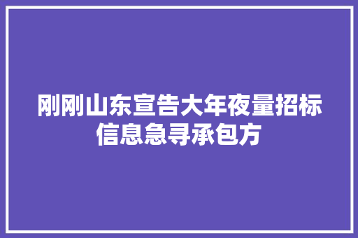 刚刚山东宣告大年夜量招标信息急寻承包方
