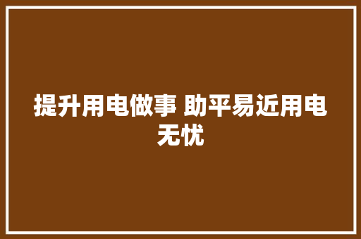 提升用电做事 助平易近用电无忧