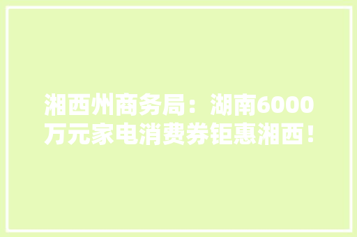 湘西州商务局：湖南6000万元家电消费券钜惠湘西！快来抢抢抢！