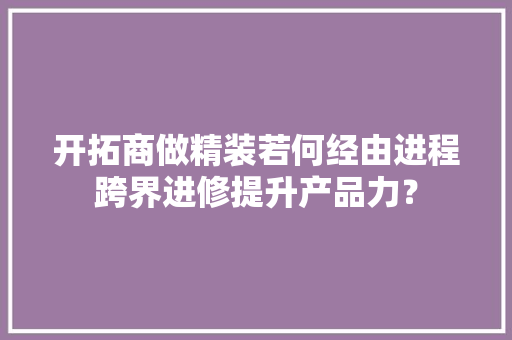 开拓商做精装若何经由进程跨界进修提升产品力？