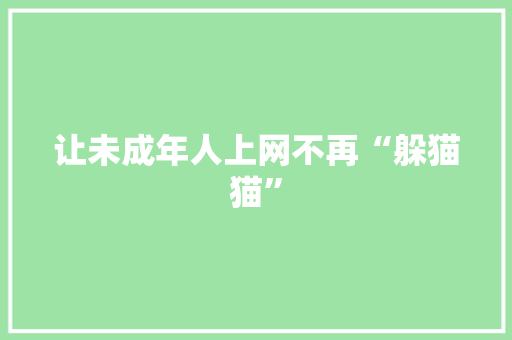 让未成年人上网不再“躲猫猫”