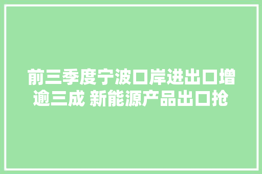 前三季度宁波口岸进出口增逾三成 新能源产品出口抢眼