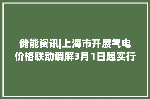 储能资讯|上海市开展气电价格联动调解3月1日起实行！