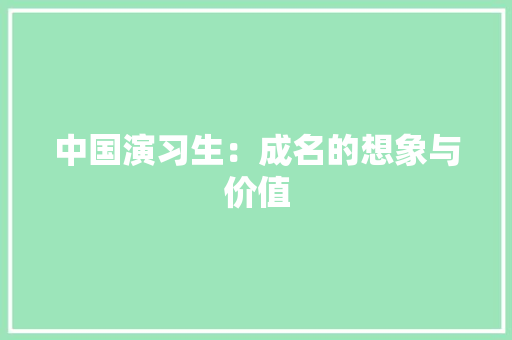 中国演习生：成名的想象与价值
