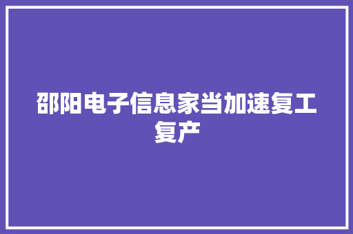 邵阳电子信息家当加速复工复产