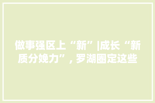 做事强区上“新”|成长“新质分娩力”, 罗湖圈定这些重点