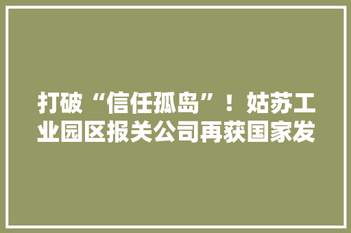 打破“信任孤岛”！姑苏工业园区报关公司再获国家发明专利